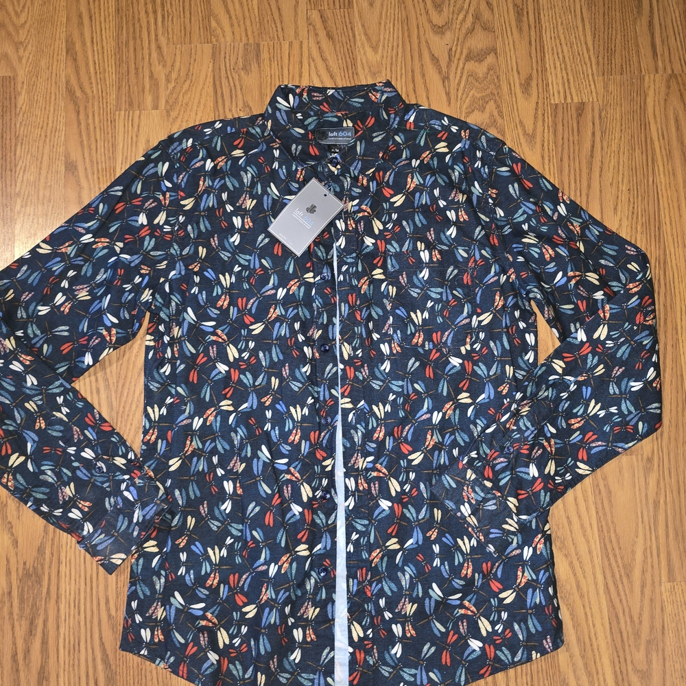 Loft 604 Men's Multicolor Dragonfly Pattern Shirt